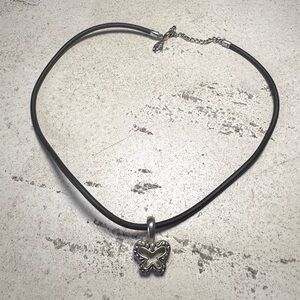 Cookie Lee Butterfly Pendant Black Cord Choker Necklace